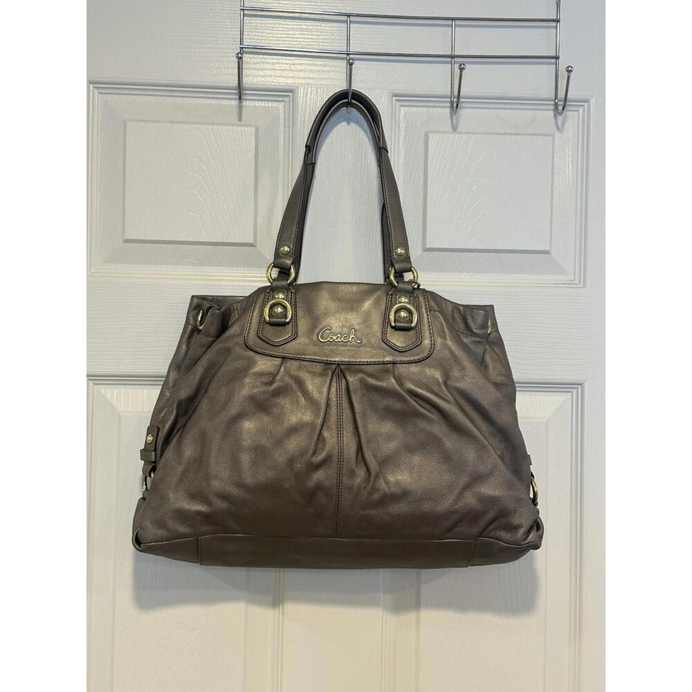 Coach Ashley Steel Leather Carryall Hand Bag ( Missing Strap ) F15513